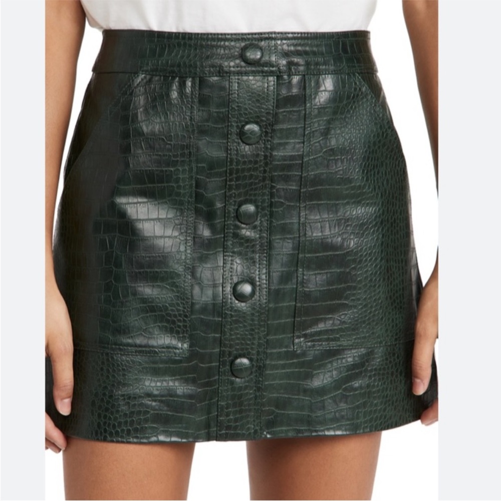 Veronica Beard Green Croc-Embossed Mini Skirt